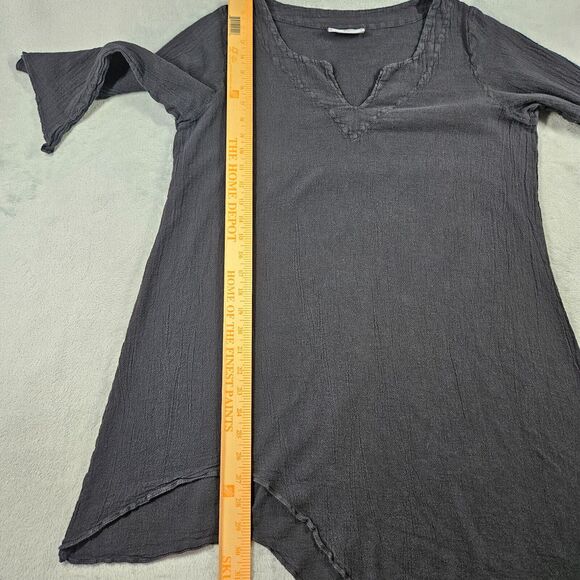 Cottonways Tunic Top Womens Size 2 Black Gauze Beachy V-Neck Asymmetrical - Picture 11 of 12